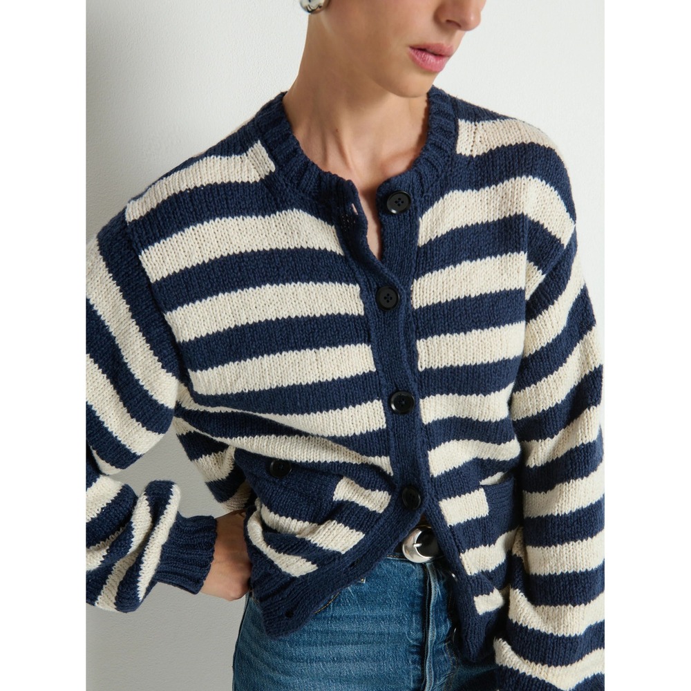 Nation LTD Tessa Cardigan Marine Stripe Breton Navy Sweater Chunky Knit NWT XL